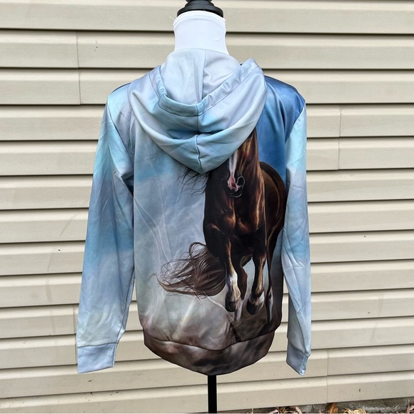 New Horse Print Zip Up Hoodie Jacket - Picture 5 of 9